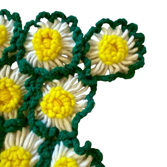 Vintage Handmade Daisy Crochet Afghan Blanket 86" x 51" Floral Yellow Green - Picture 4 of 8